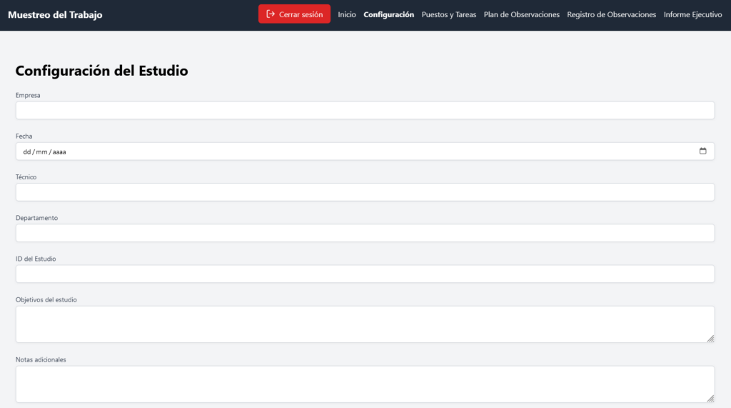 Configuración app muestreo del trabajo